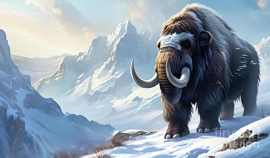 Prehistoric Digital Art - Mammoth roaming snowy mountain peaks by Sen Tinel