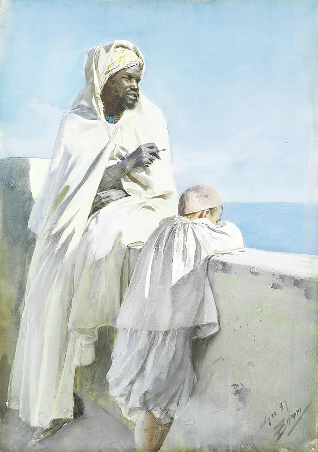 Man And Boy In Algiers Painting