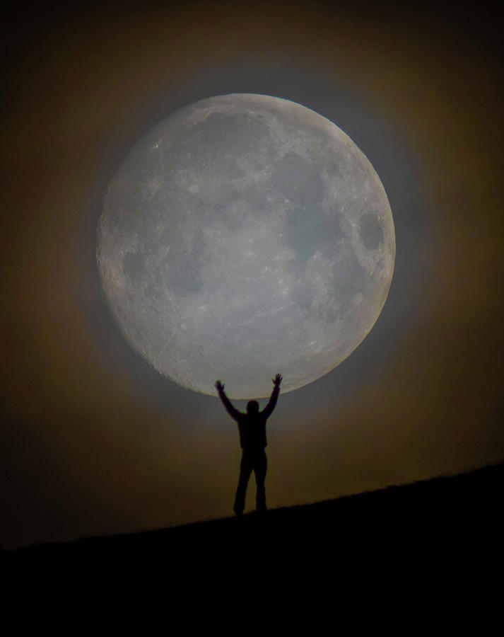 Moon Photograph - Man and Moon by Marcella Giulia Pace