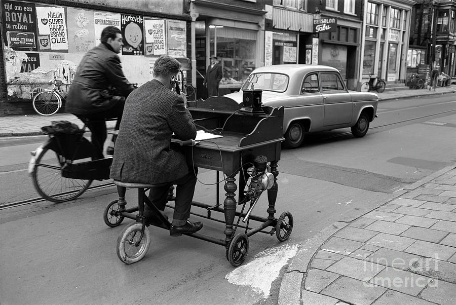 Man and Pedal Powered Desk on London Street Photograph by Retrographs
