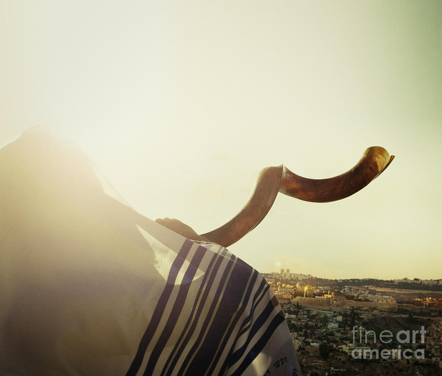 Man blowing Shofar in Jerusalem Photograph by Stella Levi