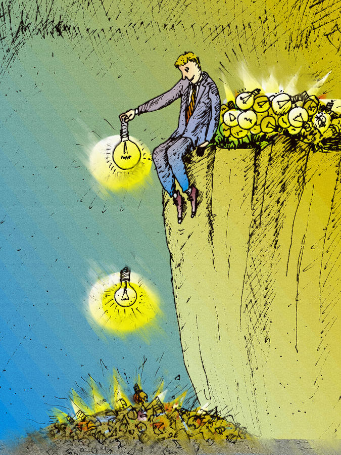 Man Breaking Light Bulbs Drawing by Vasily Kafanov
