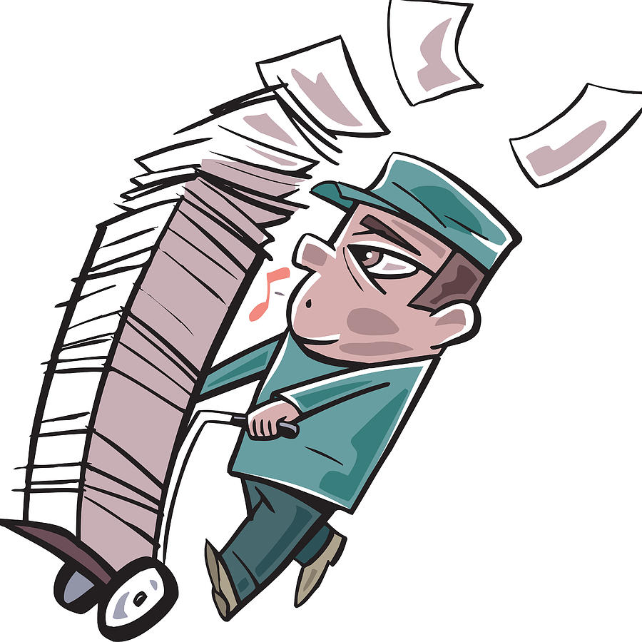 Man Carting Around A Large Stack Of Paper On A Trolly Drawing by Imagezoo