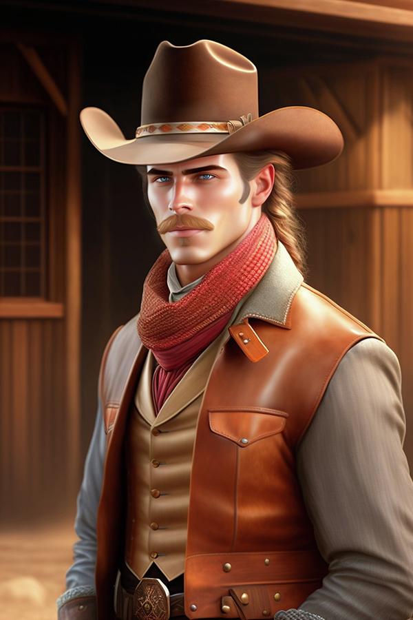 Man Cowboy Ai Generated Wild West Western Handsome Mustache Cowboy Hat ...