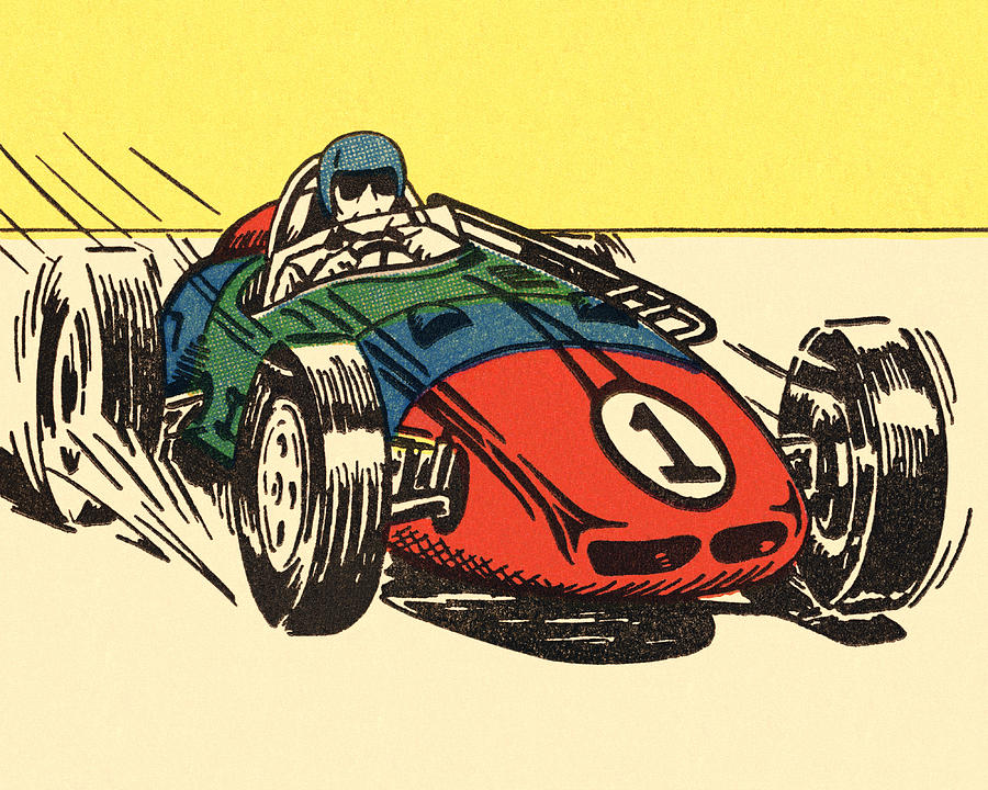 Man Driving Racecar Drawing by CSA-Printstock