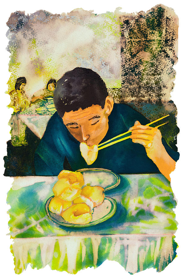 Man Eating Dumplings Drawing by Tess Stone