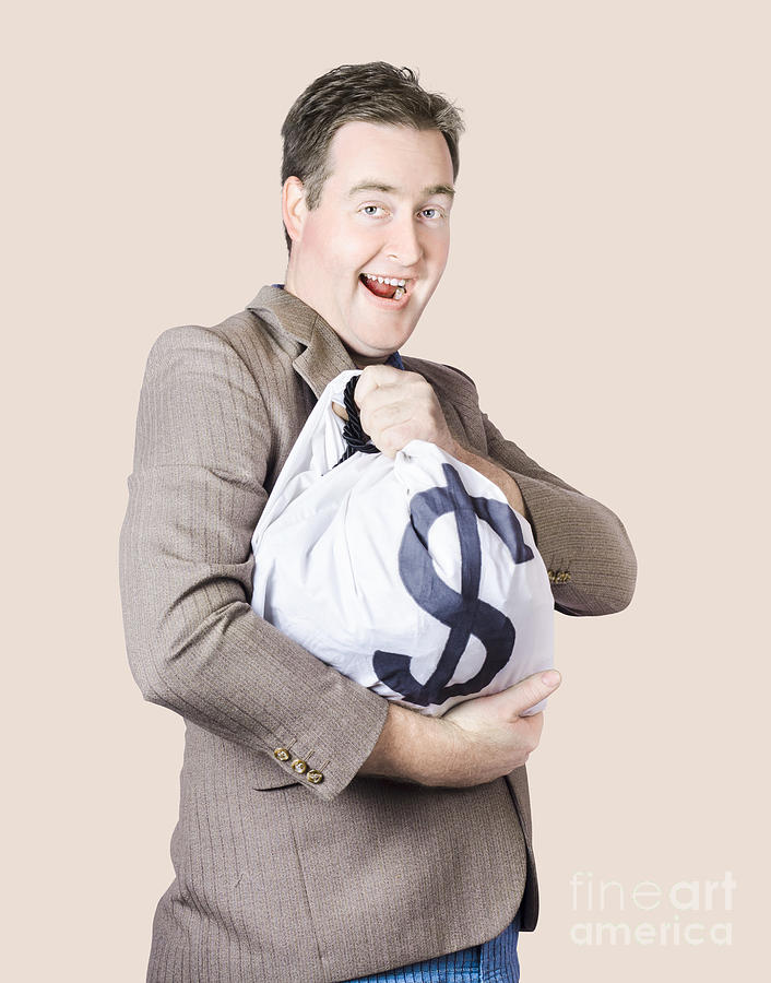 Man holding large sum of money in bank deposit bag Photograph by Jorgo Photography