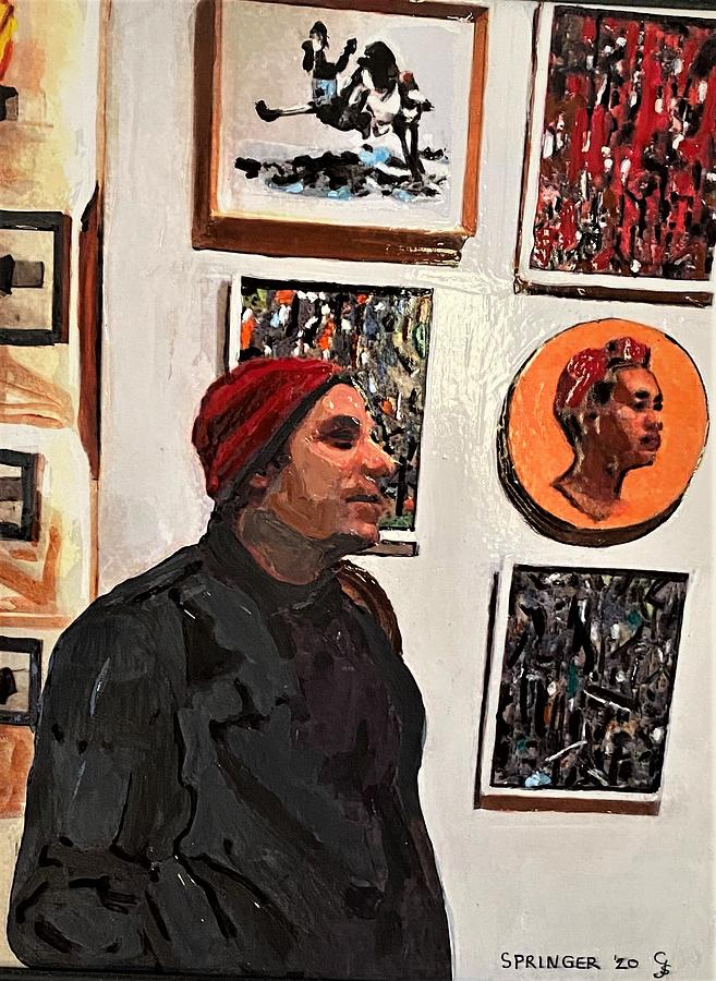 Man in Art Gallery Painting by Gary Springer