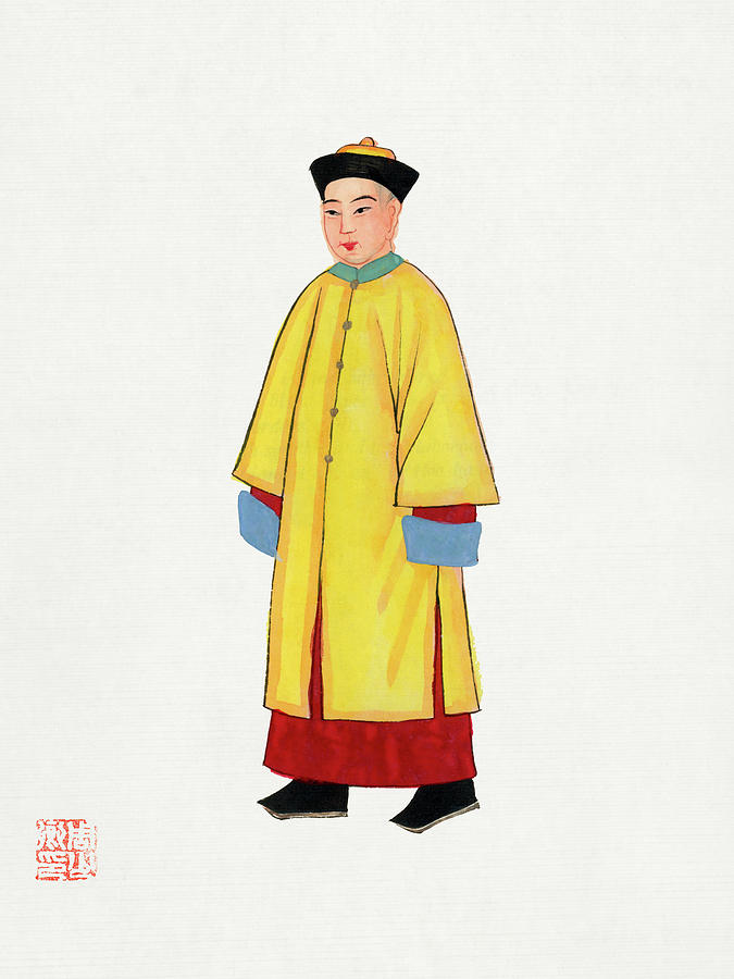 Vintage Painting - Man in yellow priest robe by Vintage Chinese Clothing