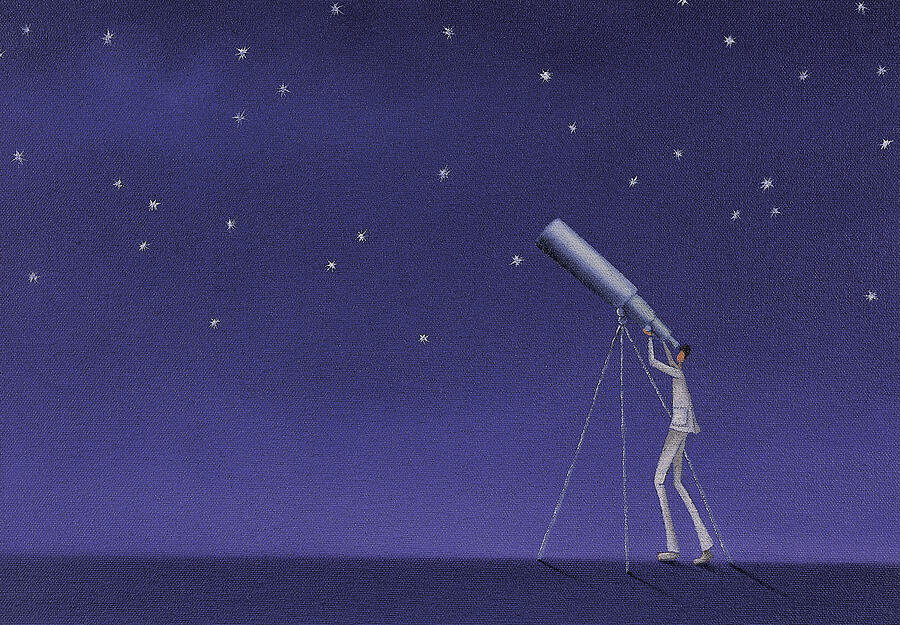 Man Looking Up at Stars With a Telescope Drawing by Mandy Pritty