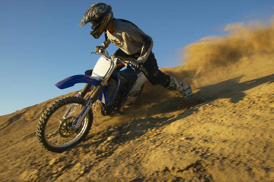 Man motocross riding in desert terrain Photograph by John P Kelly
