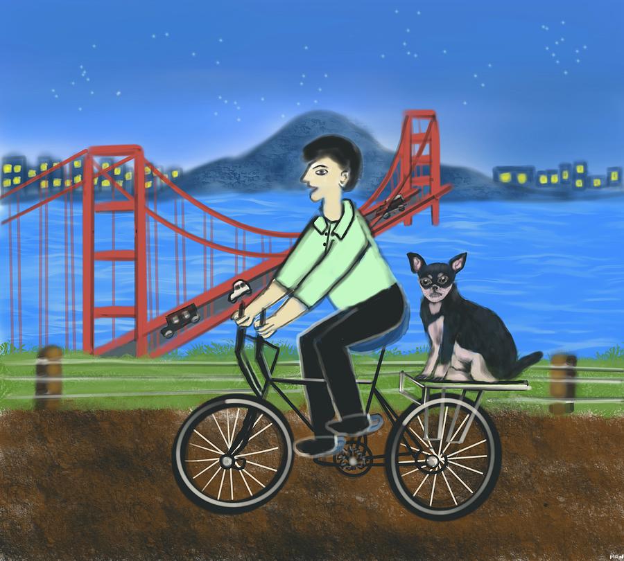 Man On A Bike With His Dog Digital Art