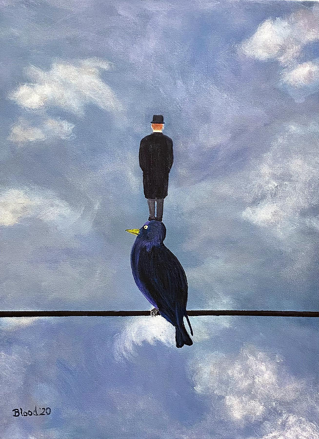 Magritte Painting - Man On A Bird On A Wire by Thomas Blood