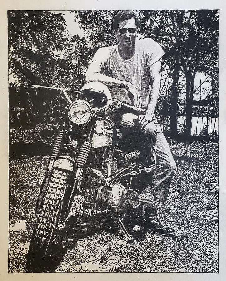 Man on Motorcycle Drawing by Jean Haynes