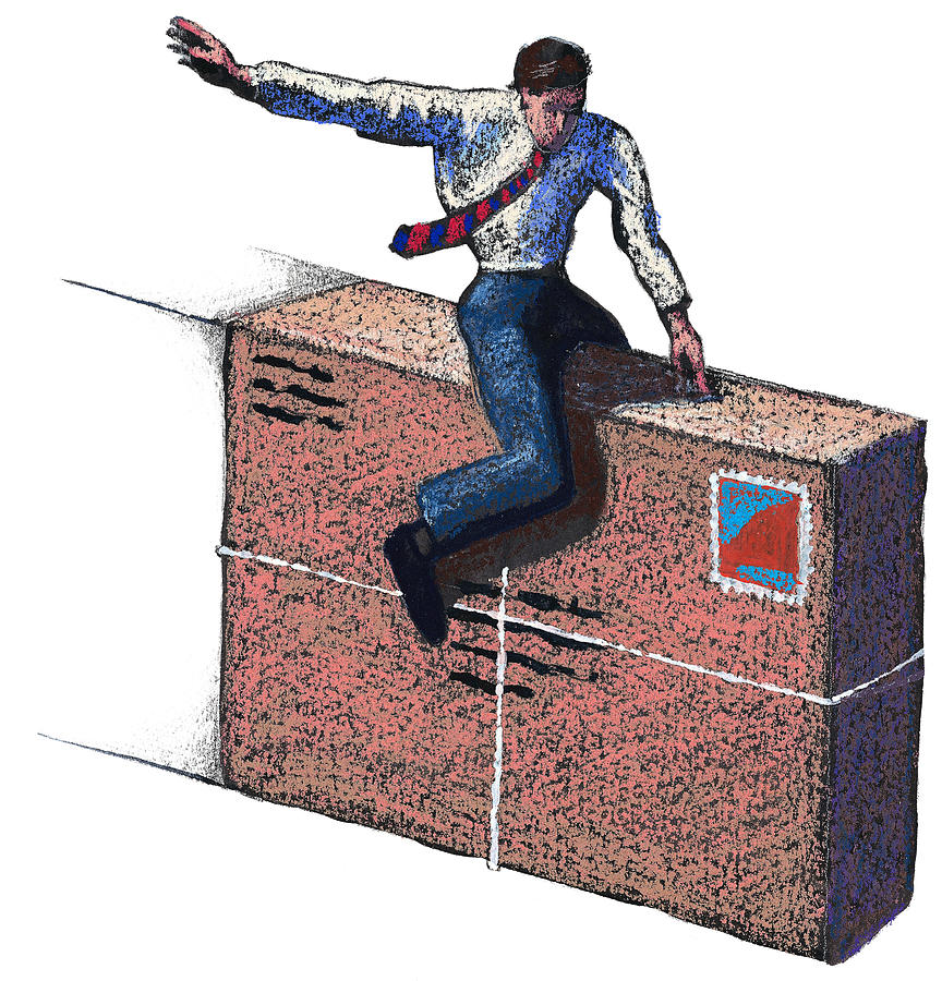 Man Riding on Package Drawing by Jonathan Evans