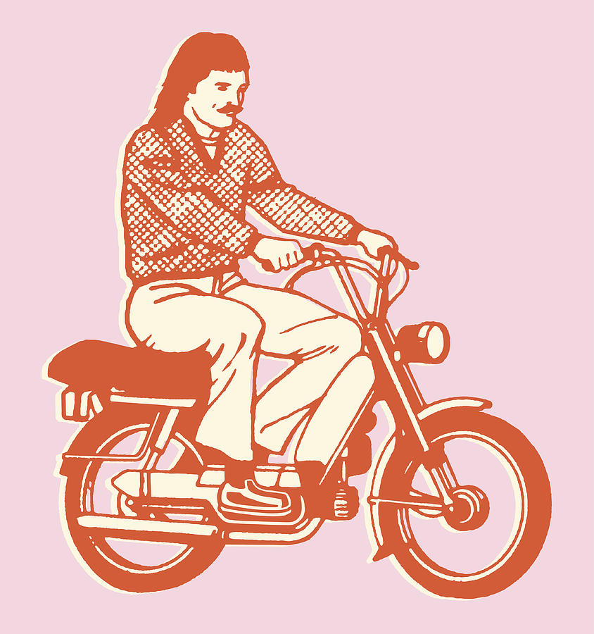 Man Riding Scooter Drawing by CSA-Archive