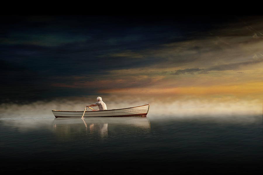 Man Rowing a Boat on a Misty Morning Photograph by Randall Nyhof