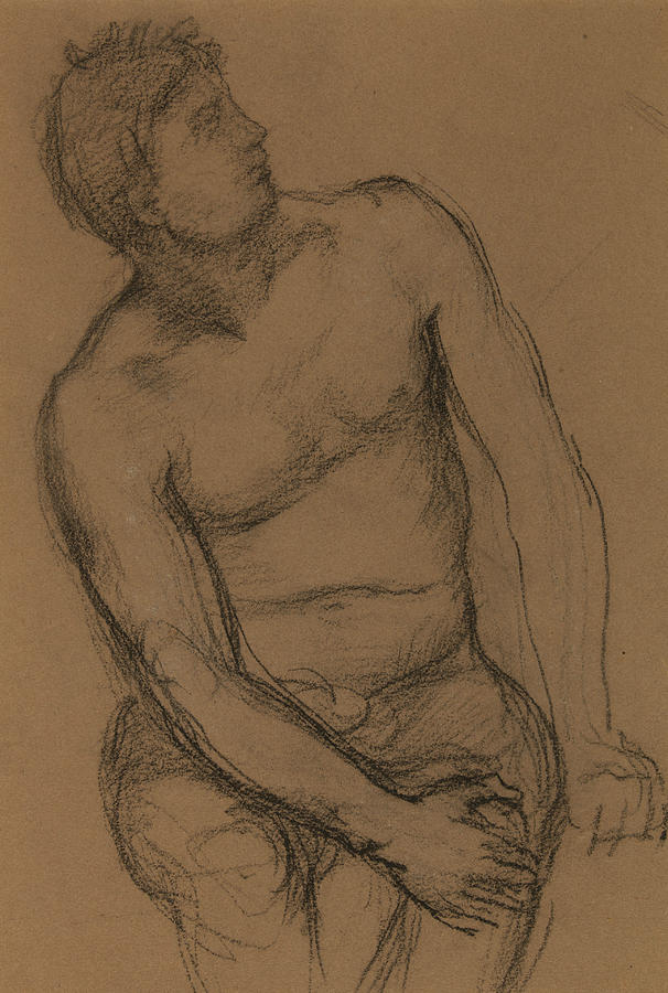 Man Sitting Naked, Front View Drawing by Pierre Puvis de Chavannes