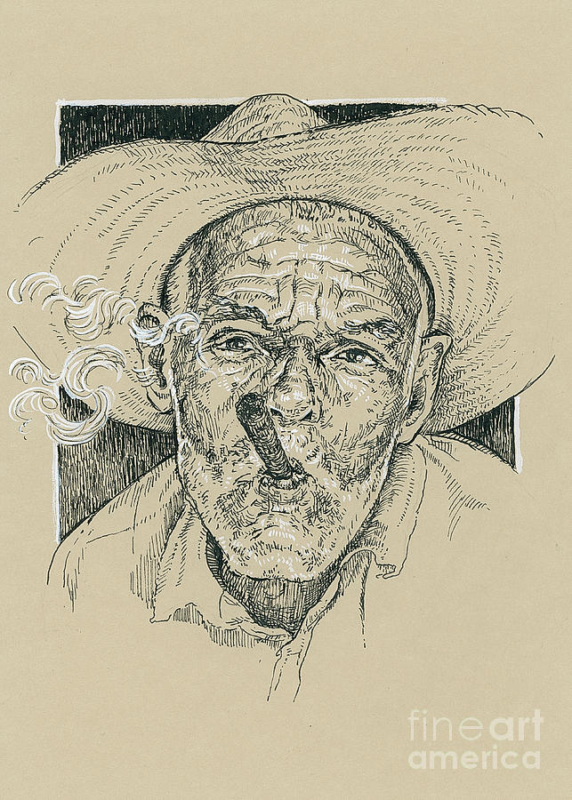 Man smoking cigar Drawing by Katarzyna Gagol Fine Art America