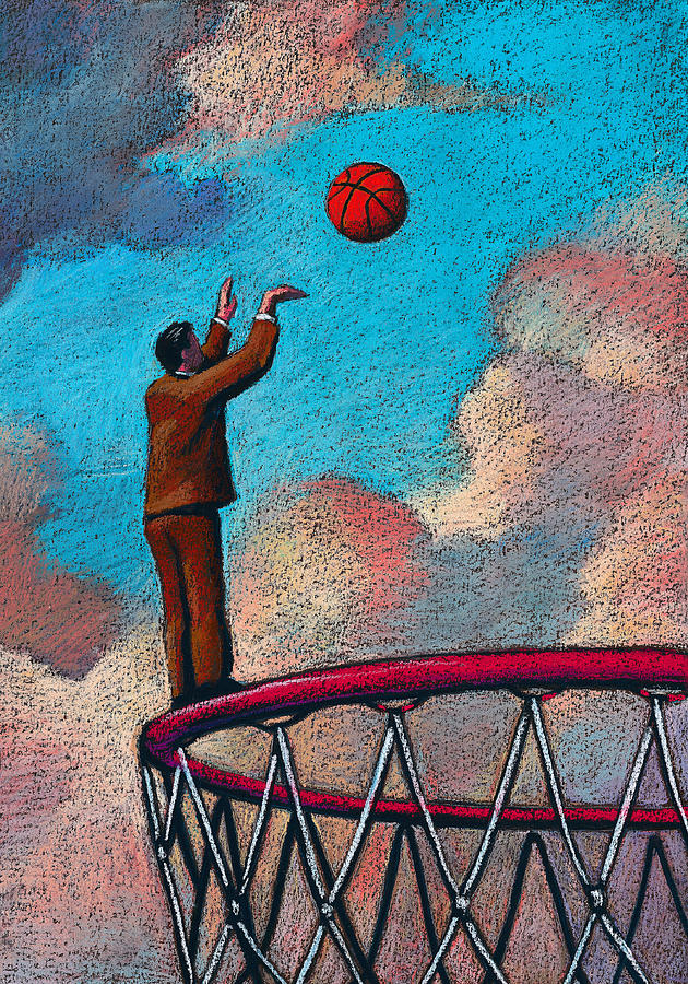 Man Standing on Basketball Hoop Drawing by Jonathan Evans