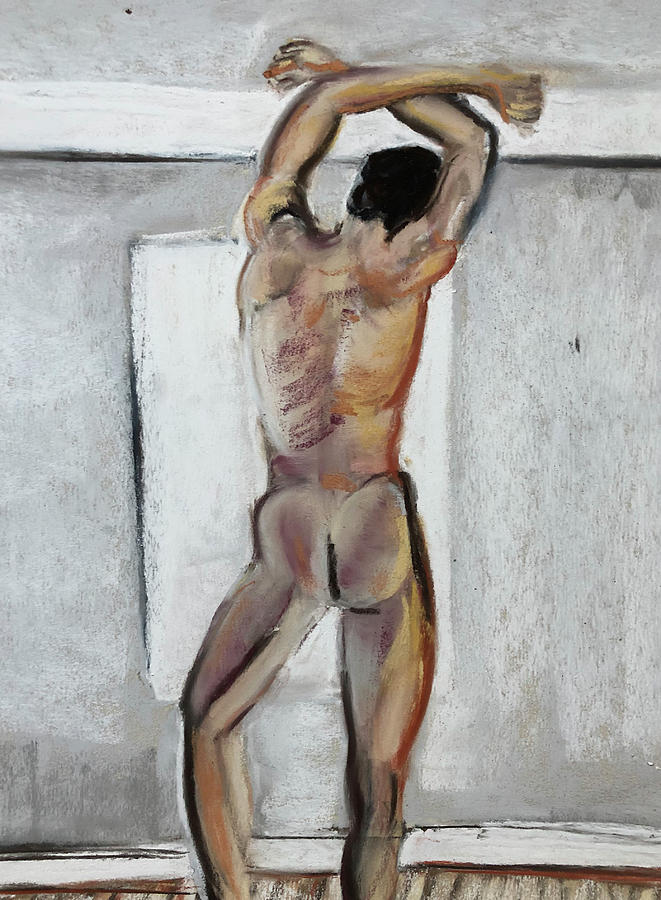 Man Stretching at the Window Pastel by Denny Morreale