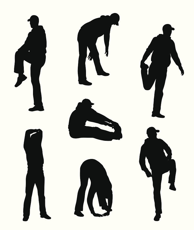 Man Stretching Vector Silhouette Drawing by A-Digit