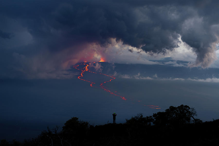 Sunset Photograph - Man Viewing the Lava Flow by Christopher Johnson