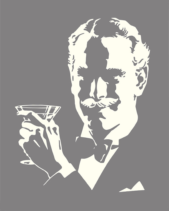 Man Wearing Bow Tie Holding Cocktail Drawing by CSA-Archive