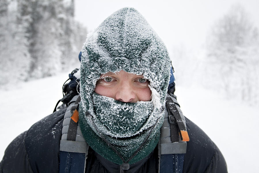 Man wearing frosty face mask Photograph by Richard Legner
