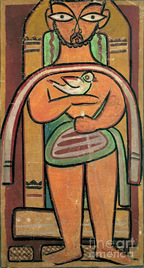 Man With A Bird Painting by Jamini Roy | Pixels