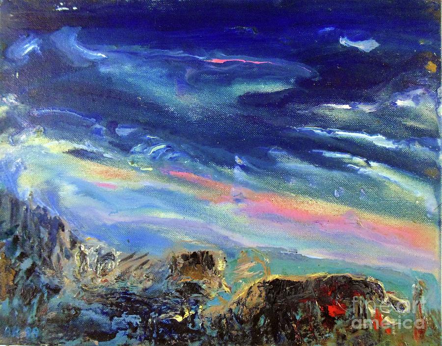 Landscape Painting - Man With Animal And Rocks by Arthur Robins Landscape Painting - Man With Animal And Rocks by Arthur Robins