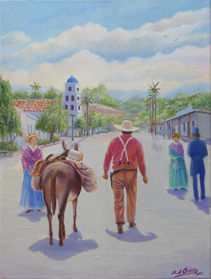 San Diego Painting - Man with Mule - Old Town San Diego by Miguel A Chavez