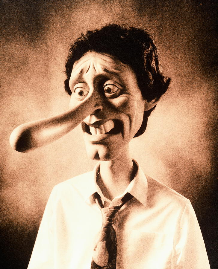 Man with Pinocchio-style nose (toned B&W) Photograph by Ray Massey