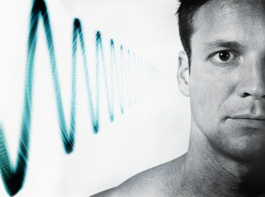 Man with soundwave at side of head (Digital Composite) Photograph by Adam Gault