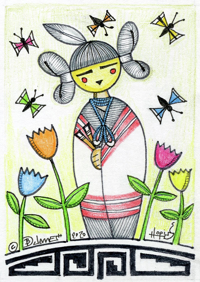 Mana with Butterflies and Flowers - ACEO Mixed Media by Dalton James