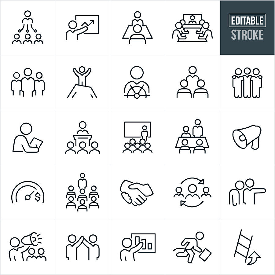Management Thin Line Icons - Editable Stroke Drawing by Appleuzr