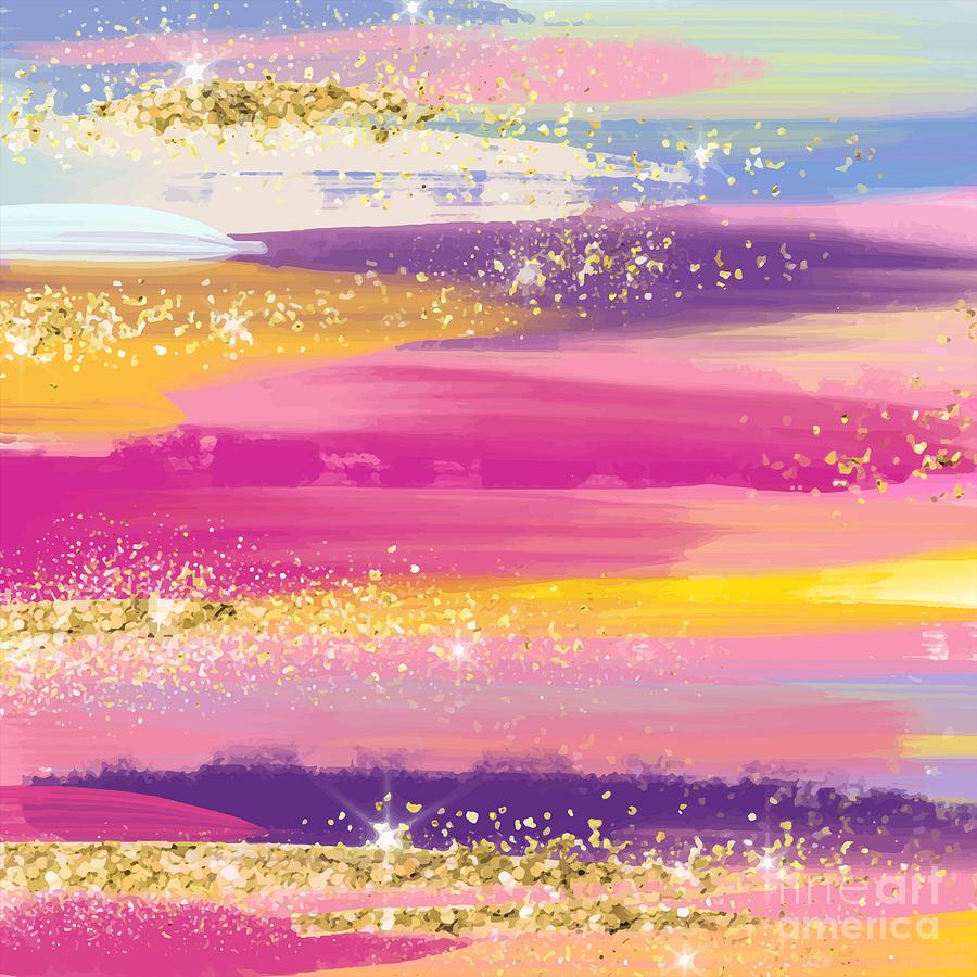 Manalu - Artistic Abstract Purple Gold Glitter Watercolor Painting Digital Art Digital Art by Sambel Pedes