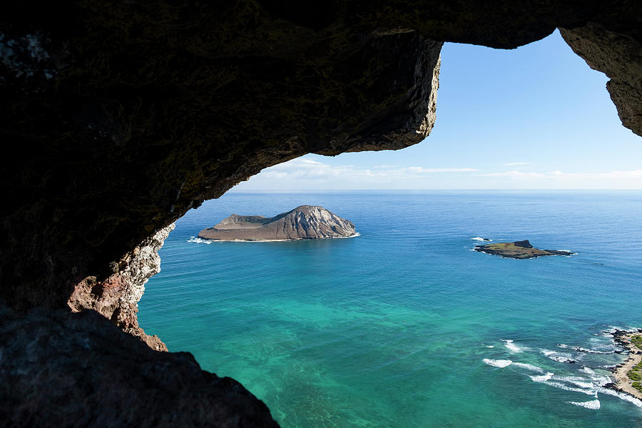 Manana and Kaohikaipu Islands seen through a natural rock arch k Photograph by David L Moore