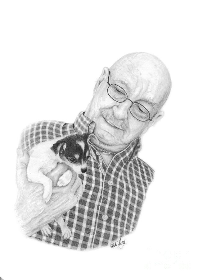Man and His Dog Drawing by Mike Ivey