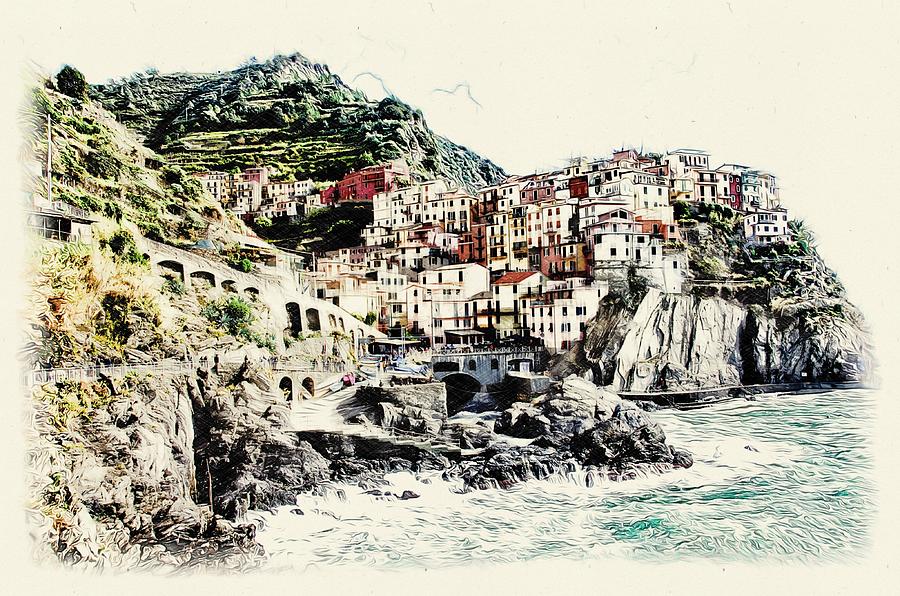 Manarola In Pencil Digital Art By Amy Lucas Fine Art America   Manarola In Pencil Amy Lucas 