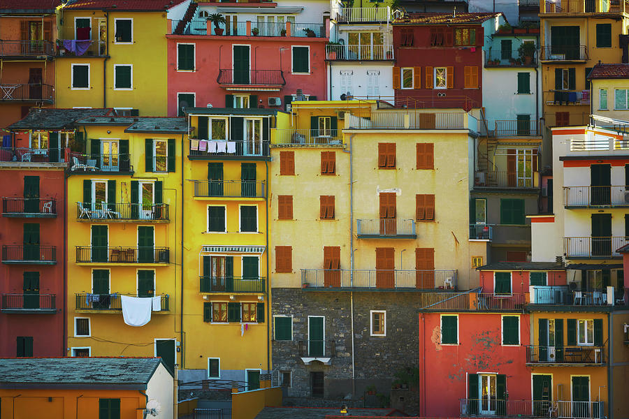 Manarola village, colorful pattern of houses. Cinque Terre Photograph by Stefano Orazzini