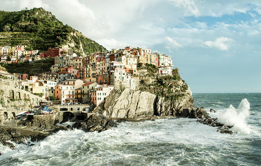 Manarola with Crashing Wave Photograph by Dan Westfall - Pixels