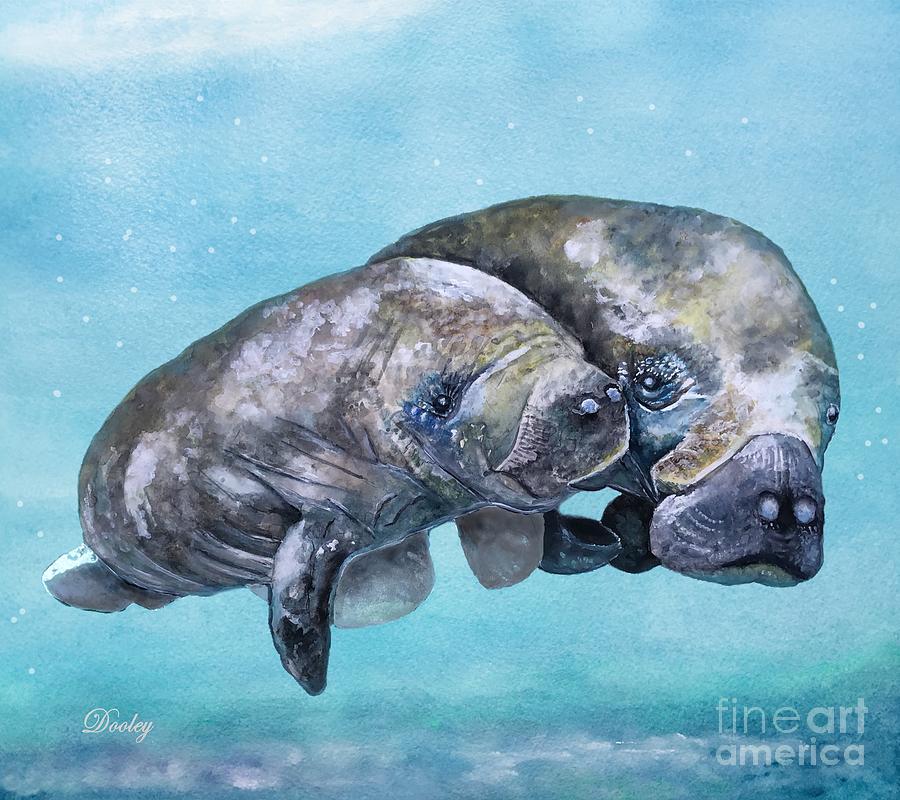 Manatee Mom and Babe Painting by Fine Art By Edie