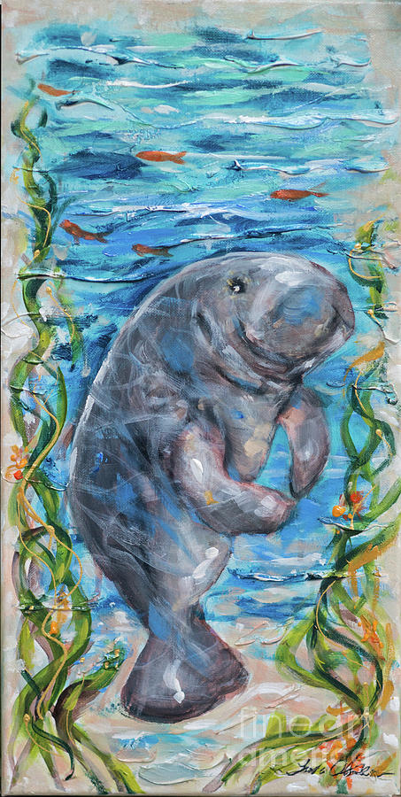 Manatee Whimsy Painting by Linda Olsen