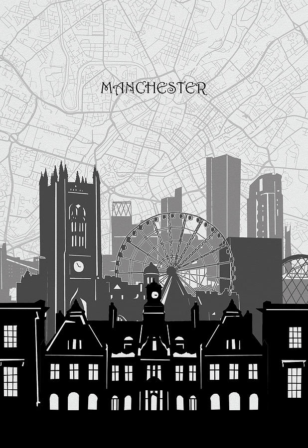 Manchester Cityscape Map Digital Art