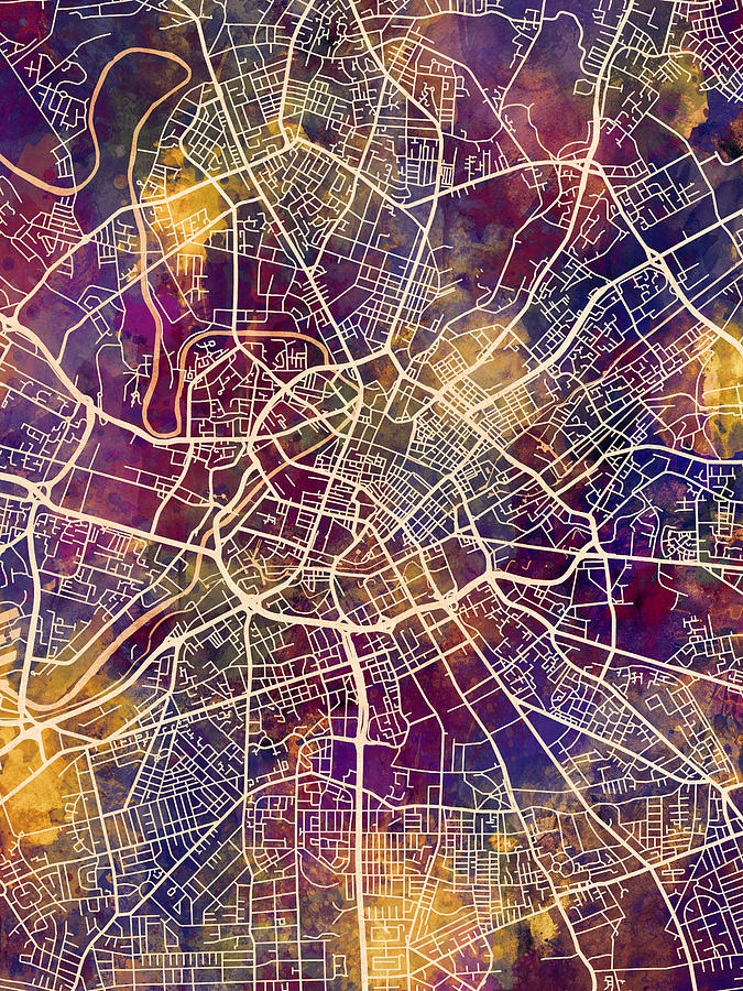 Manchester England City Map #40 Digital Art by Michael Tompsett