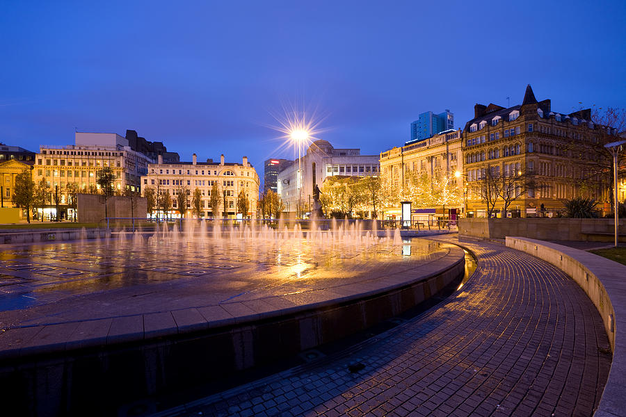 Manchester  England UK Fountain at Piccadilly Gardens Photograph by Benedek