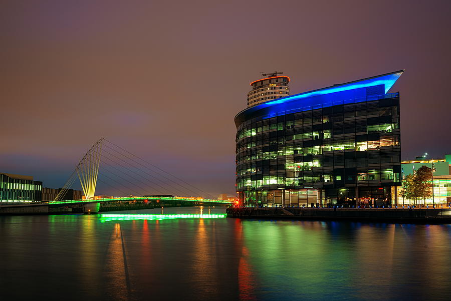 Manchester Salford Quays business district night view Photograph by Songquan Deng