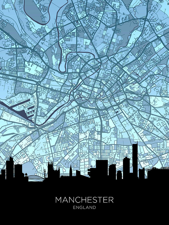 Manchester Skyline Map #89 Digital Art by Michael Tompsett