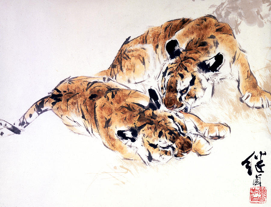 Manchurian Tigers Painting by Liu Jiyou